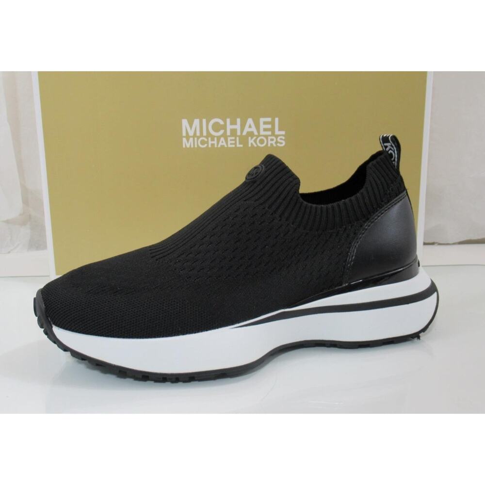 Michael Kors Ari Slip On Sneakers MK Logo Soft Stretch Knit Black Size 7 - Picture 2 of 8